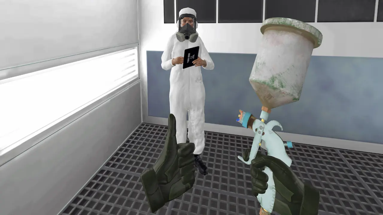 Car body painting task from the VR car mechanic simulator